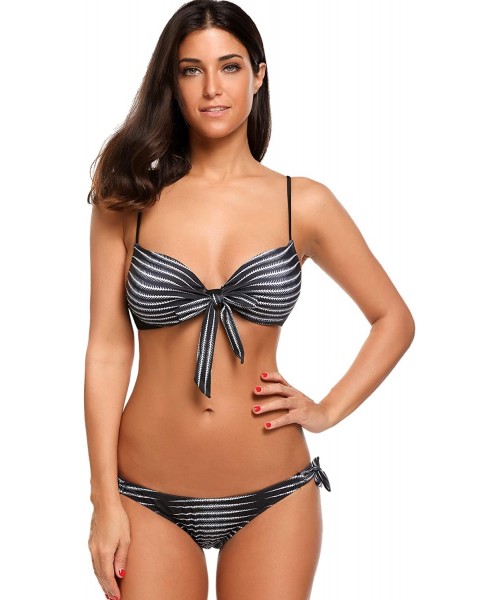 Sets Womens Halter Bikini Set Stripe Printing Padded Bathing Suits Two Piece Swimsuits - Black Style 2 - CL1962D47M9