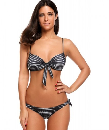 Sets Womens Halter Bikini Set Stripe Printing Padded Bathing Suits Two Piece Swimsuits - Black Style 2 - CL1962D47M9