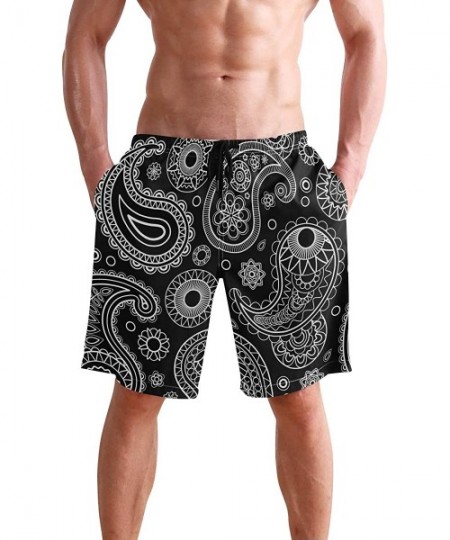 Board Shorts Mens Swim Trunks Vintage Tribal Paisley Flower Quick Dry Beach Shorts Summer Surf Board Shorts - CB18W4YKHMU