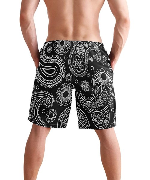 Board Shorts Mens Swim Trunks Vintage Tribal Paisley Flower Quick Dry Beach Shorts Summer Surf Board Shorts - CB18W4YKHMU