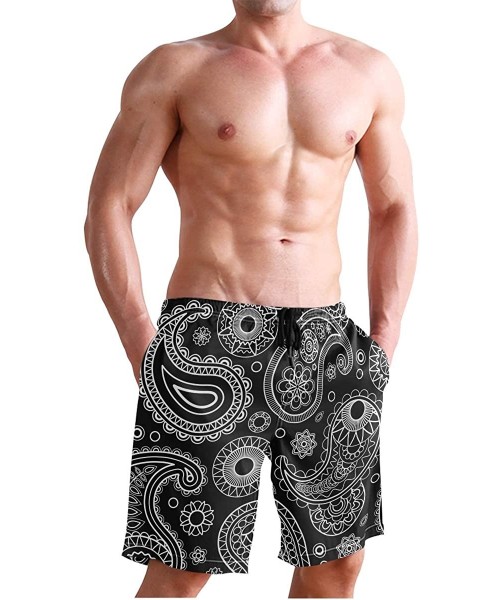 Board Shorts Mens Swim Trunks Vintage Tribal Paisley Flower Quick Dry Beach Shorts Summer Surf Board Shorts - CB18W4YKHMU