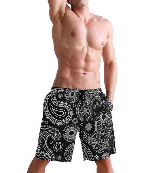 Board Shorts Mens Swim Trunks Vintage Tribal Paisley Flower Quick Dry Beach Shorts Summer Surf Board Shorts - CB18W4YKHMU