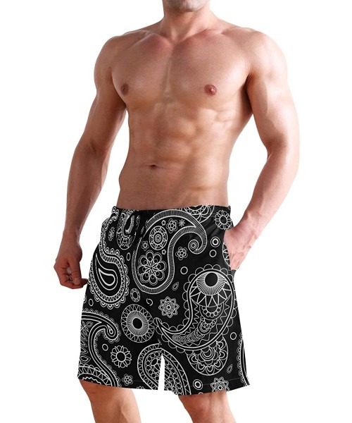 Board Shorts Mens Swim Trunks Vintage Tribal Paisley Flower Quick Dry Beach Shorts Summer Surf Board Shorts - CB18W4YKHMU