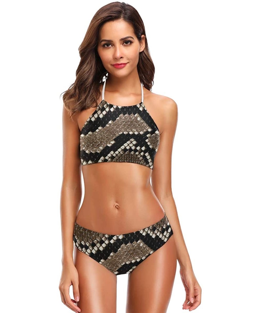 Sets Green Serious Virus Cell 2 Pcs Halter High Waist Swimsuit Bathing Set for Woman Girls - Snake Print - C118O3KA378