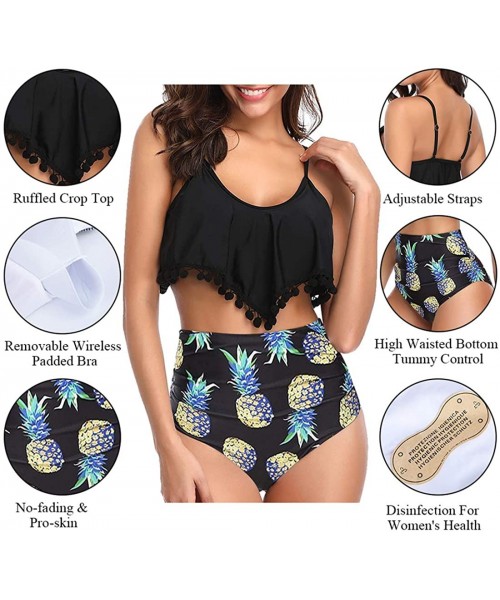 Sets Women High Waisted Swimsuit Flounce Swimwear Racerback Vintage Two Piece Bikini - Tassel Pineapple - C818TTZNY5E