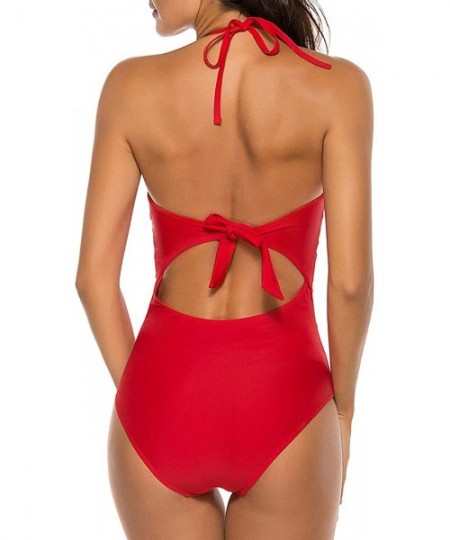 One-Pieces Womens One Piece Swimsuits for Women Tummy Control Swimwear V Neck Monokini Bathing Suits - Style 1-red - C9195EUQEON