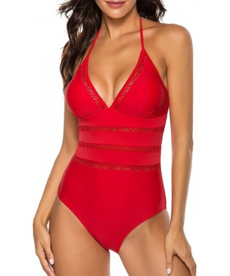 One-Pieces Womens One Piece Swimsuits for Women Tummy Control Swimwear V Neck Monokini Bathing Suits - Style 1-red - C9195EUQEON