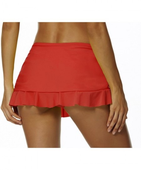 Board Shorts Swim Skirt Womens Ruffle-Licous Bikini Bottom with Panty - Red - C717XXQGKD0