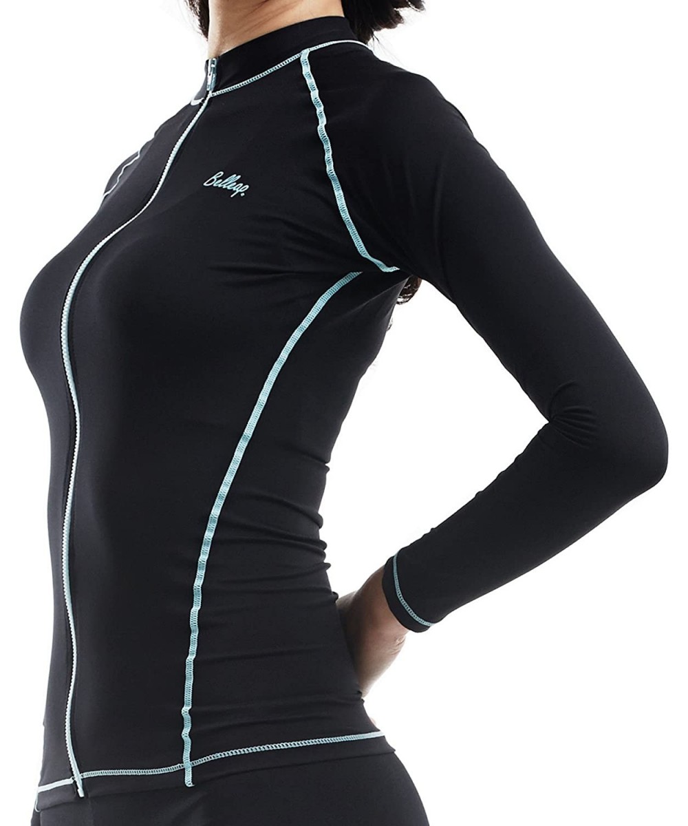 Rash Guards New Beach Surf Rash Guard Women Long Sleeve Full Zip-up Top Swimwear - A0309/Black - CZ11Y8P6TNH