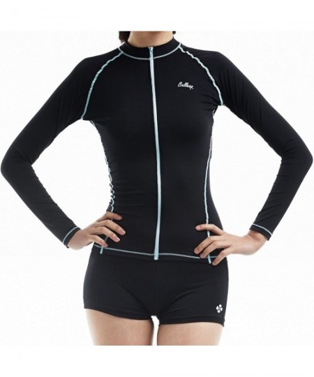 Rash Guards New Beach Surf Rash Guard Women Long Sleeve Full Zip-up Top Swimwear - A0309/Black - CZ11Y8P6TNH