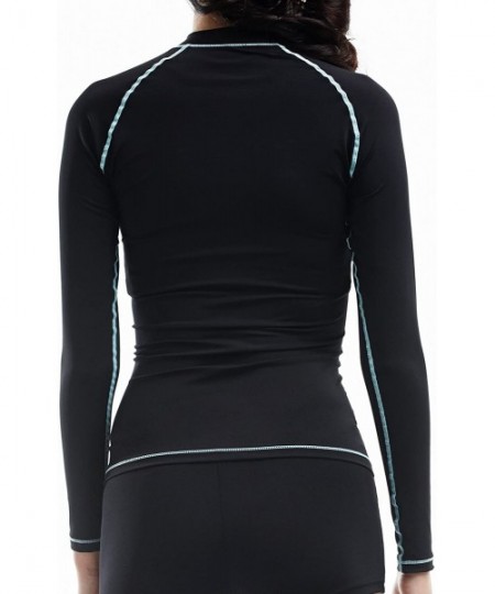 Rash Guards New Beach Surf Rash Guard Women Long Sleeve Full Zip-up Top Swimwear - A0309/Black - CZ11Y8P6TNH