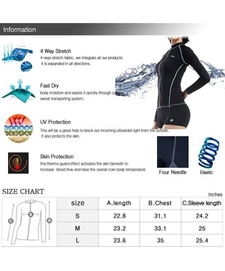 Rash Guards New Beach Surf Rash Guard Women Long Sleeve Full Zip-up Top Swimwear - A0309/Black - CZ11Y8P6TNH