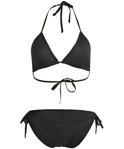 Board Shorts Women Tie Side Bottom Padded Top Triangle Bikini String Beach Bathing Suit Two Piece Swimsuit - Black - C5196OYK4NX