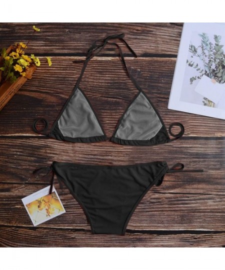 Board Shorts Women Tie Side Bottom Padded Top Triangle Bikini String Beach Bathing Suit Two Piece Swimsuit - Black - C5196OYK4NX