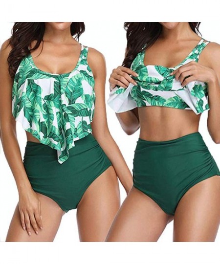 Racing Bikini for Women Lady Beachwear Two Piece Plus Size Backless Halter Beach Printed Swimwear Bodysuits Monokini Green - ...