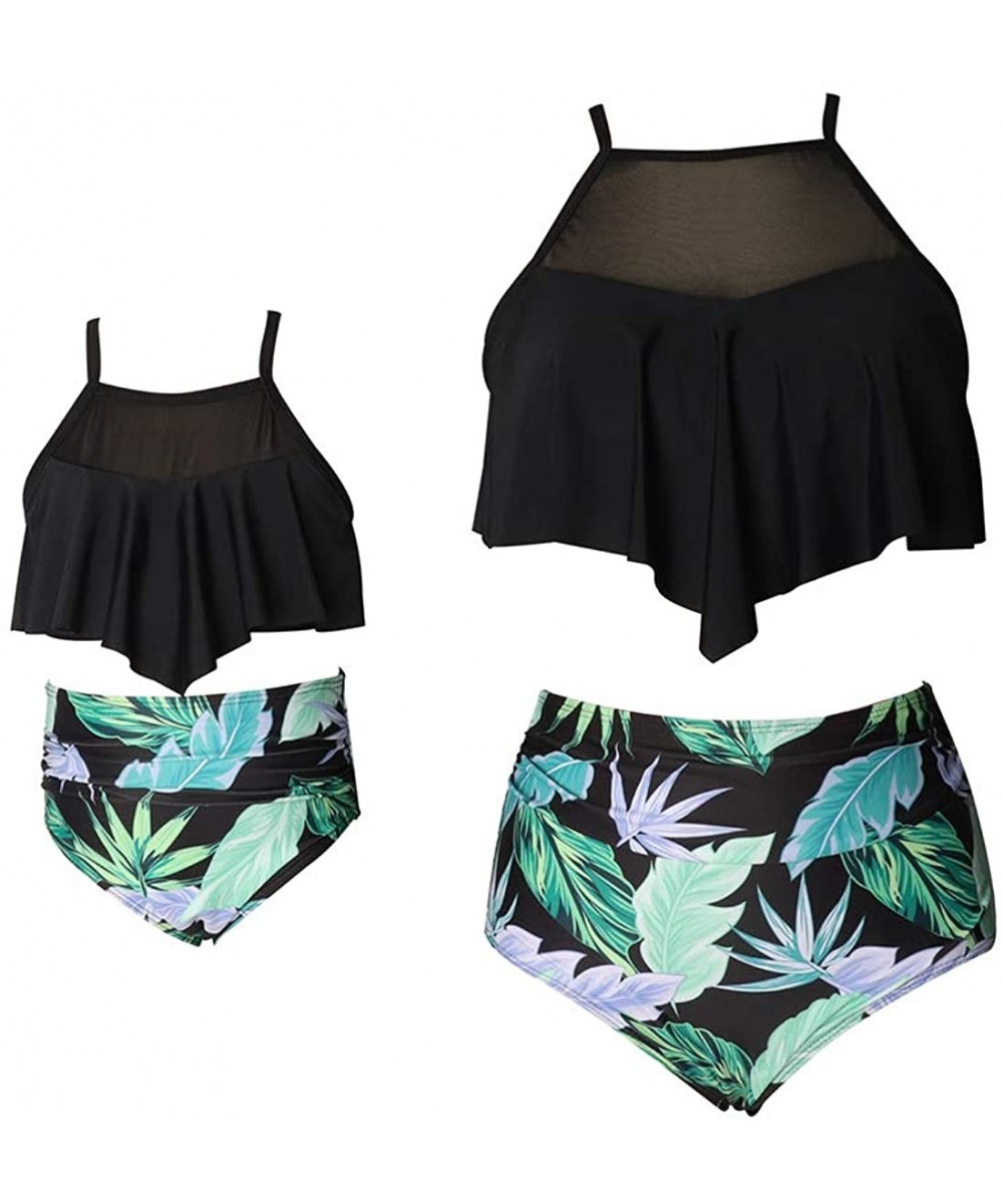 One-Pieces Matching Mom and Daughter Swimsuits Two Piece High Waist Bikini Sets - Black Green - CK194YT5IEA