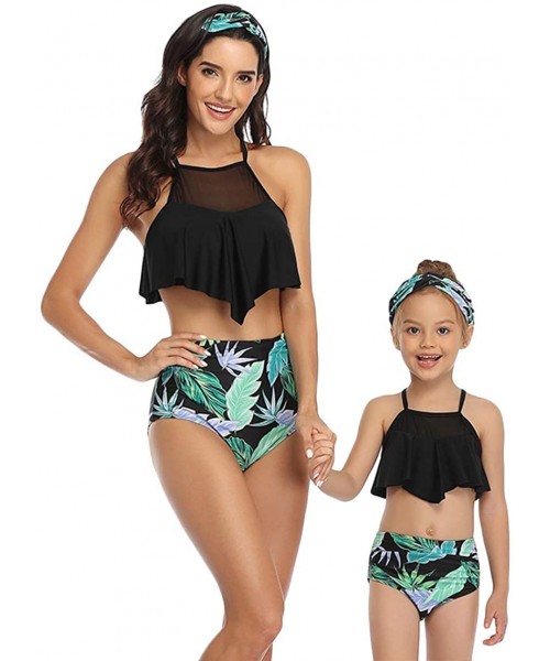 One-Pieces Matching Mom and Daughter Swimsuits Two Piece High Waist Bikini Sets - Black Green - CK194YT5IEA