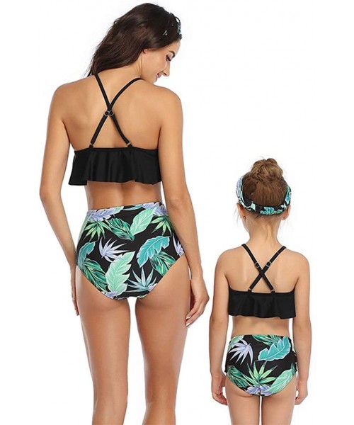 One-Pieces Matching Mom and Daughter Swimsuits Two Piece High Waist Bikini Sets - Black Green - CK194YT5IEA