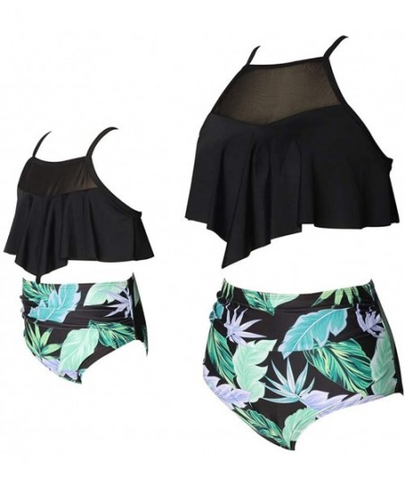 One-Pieces Matching Mom and Daughter Swimsuits Two Piece High Waist Bikini Sets - Black Green - CK194YT5IEA