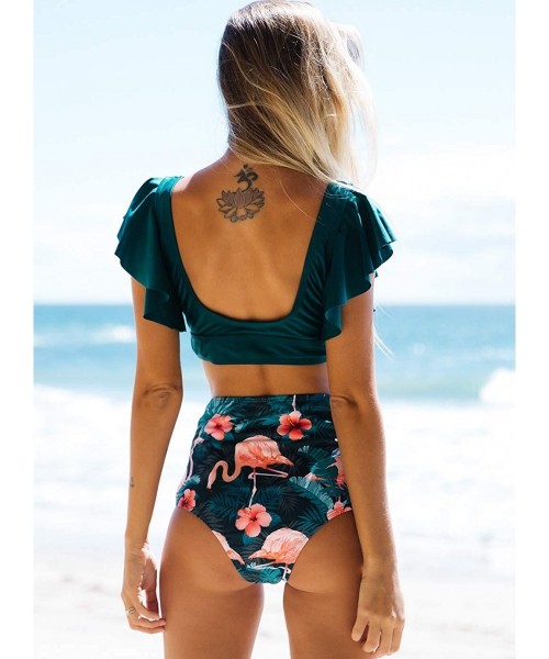 Sets High Waist Flounce Bikini Set Women Front Knot Side Bandage Two Piece Swimsuit Beachwear - Print9 - C8198R9CWWD