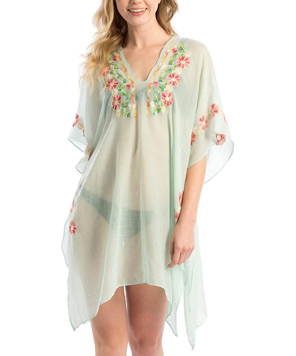 Cover-Ups Women's Summer Floral Embroidered Swimwear Bikini Beach Cover up. - 3-mint - CC18O9EGSWL