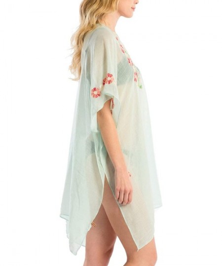 Cover-Ups Women's Summer Floral Embroidered Swimwear Bikini Beach Cover up. - 3-mint - CC18O9EGSWL