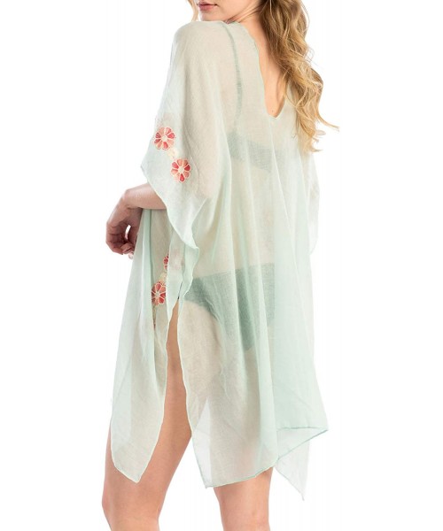 Cover-Ups Women's Summer Floral Embroidered Swimwear Bikini Beach Cover up. - 3-mint - CC18O9EGSWL