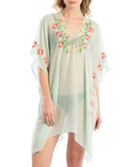 Cover-Ups Women's Summer Floral Embroidered Swimwear Bikini Beach Cover up. - 3-mint - CC18O9EGSWL