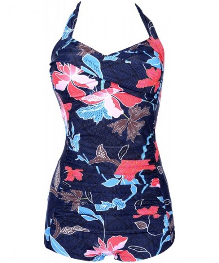 One-Pieces Elegant Inspired Boy-Leg One Piece Ruched Monokinis Swimsuit - Flowered - CU18TZQ9M2Z