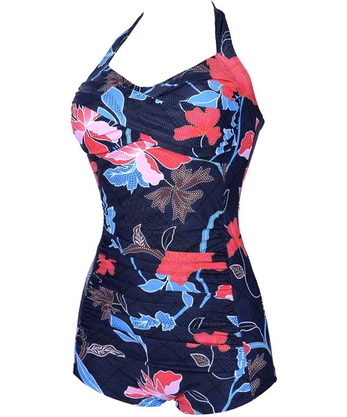 One-Pieces Elegant Inspired Boy-Leg One Piece Ruched Monokinis Swimsuit - Flowered - CU18TZQ9M2Z