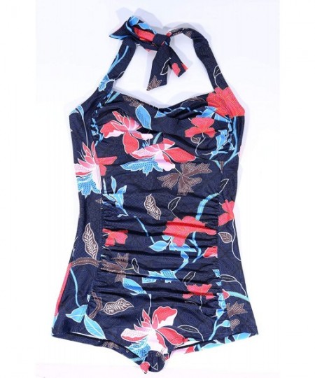 One-Pieces Elegant Inspired Boy-Leg One Piece Ruched Monokinis Swimsuit - Flowered - CU18TZQ9M2Z