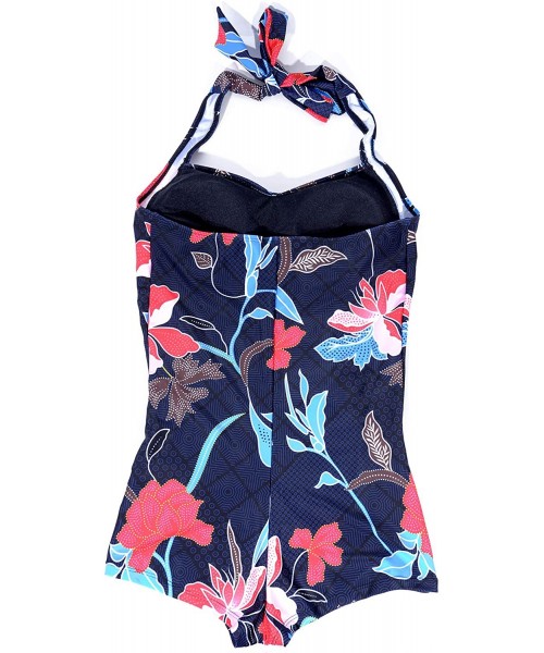 One-Pieces Elegant Inspired Boy-Leg One Piece Ruched Monokinis Swimsuit - Flowered - CU18TZQ9M2Z