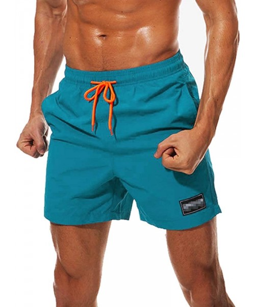 Board Shorts Mens Beach Shorts Swimsuit- Quick Dry Swim Trunks Swimwear with Mesh Lining - Peacock Blue - C818G83HKL4