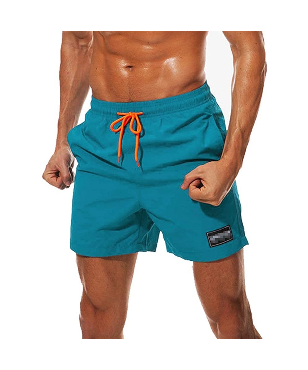 Board Shorts Mens Beach Shorts Swimsuit- Quick Dry Swim Trunks Swimwear with Mesh Lining - Peacock Blue - C818G83HKL4