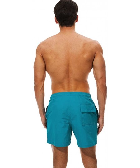 Board Shorts Mens Beach Shorts Swimsuit- Quick Dry Swim Trunks Swimwear with Mesh Lining - Peacock Blue - C818G83HKL4