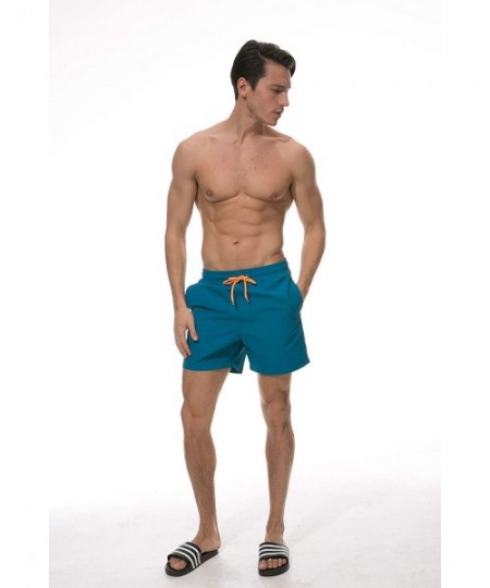 Board Shorts Mens Beach Shorts Swimsuit- Quick Dry Swim Trunks Swimwear with Mesh Lining - Peacock Blue - C818G83HKL4