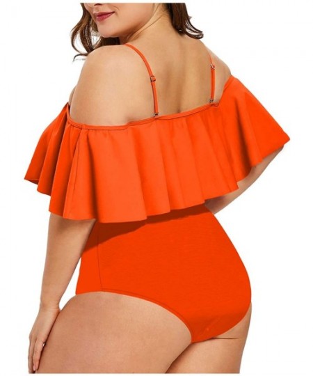 Sets Women's Plus Size Swimwear Two Piece High Waist Swimsuit Bathing Suits - Neon Orange - CU18TRIWCRS