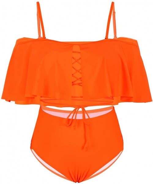 Sets Women's Plus Size Swimwear Two Piece High Waist Swimsuit Bathing Suits - Neon Orange - CU18TRIWCRS