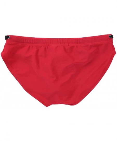 Briefs Mens Solid Drawstring Summer Bikini Briefs Pad Bulge Pouch Surf Swimsuit Underwear - Red - CE18ROIN63D