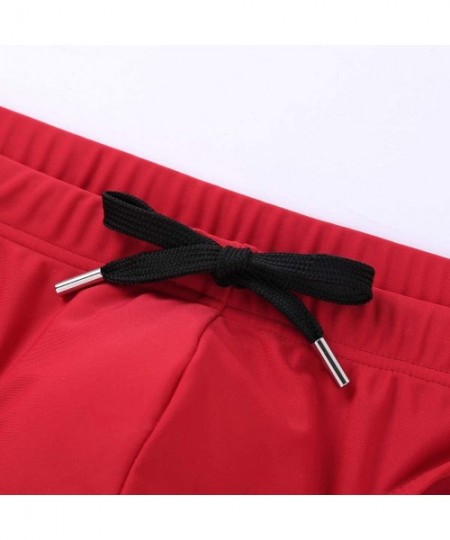 Briefs Mens Solid Drawstring Summer Bikini Briefs Pad Bulge Pouch Surf Swimsuit Underwear - Red - CE18ROIN63D