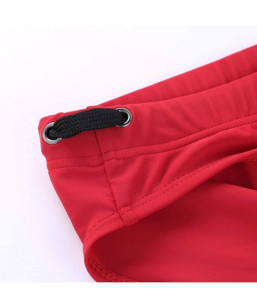 Briefs Mens Solid Drawstring Summer Bikini Briefs Pad Bulge Pouch Surf Swimsuit Underwear - Red - CE18ROIN63D