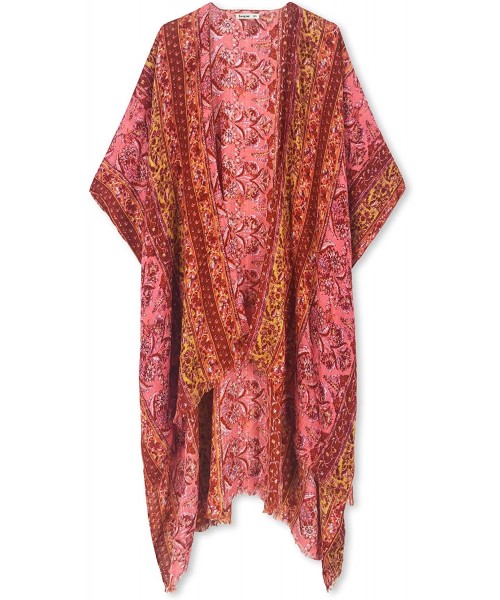 Cover-Ups Women's Beach Coverup Swimsuit Kimono Cardigan with Tie Dye Print - Russet Orange - CB18UKHNHA9