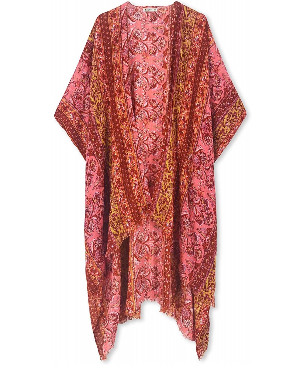 Cover-Ups Women's Beach Coverup Swimsuit Kimono Cardigan with Tie Dye Print - Russet Orange - CB18UKHNHA9