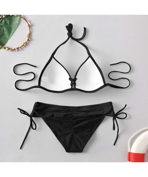 Bottoms Store Two Piece Swimsuits Women Padded Bra Bikini Set Push Up Bandage Beachwear Gold Velvet Swimwear - Black - CQ194E...