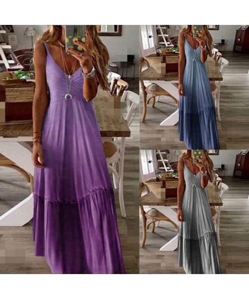 Cover-Ups Long Summer Dresses for Women Womens Gradient Color Block Tie Dyed V Neck Sleeveless Loose Long Maxi Dresses Z21 pu...