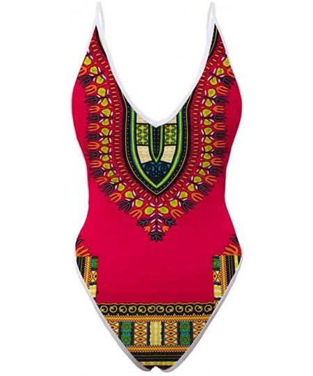 One-Pieces Plunge Deep V Neckline One Piece Thong Women's Swimsuit African Ethnic Pattern High Cut Backless Monokinis Pattern...