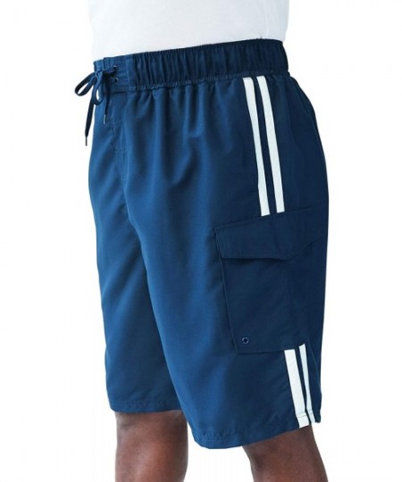 Board Shorts Men's Big & Tall Double Stripe Board Shorts - Navy (5196) - CX11KGYSLJ9