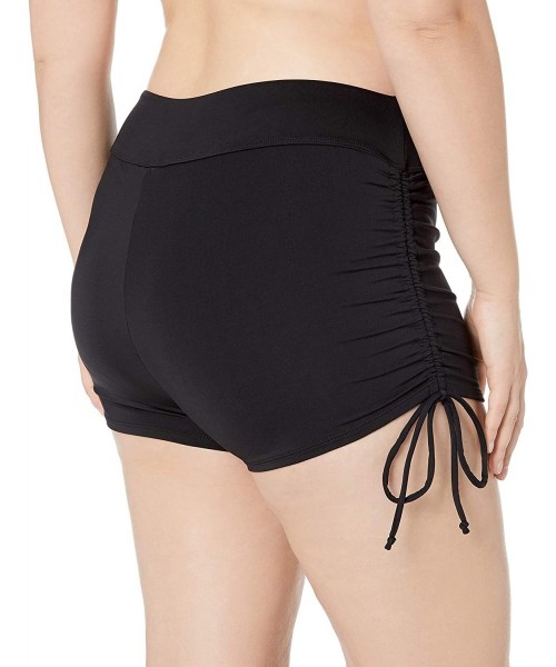 Bottoms Women's Plus-Size Solid Boy Short Swimsuit Bottom with Adjustable Side Ties - Paloma Beach Black I - C0186IDMLYE