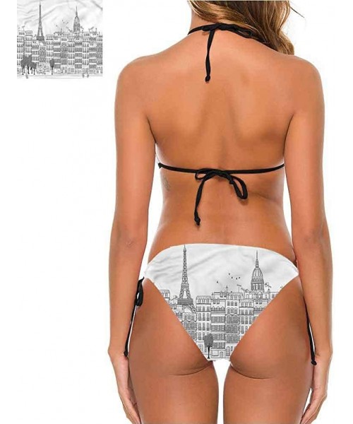 Bottoms V Neck Lace Up Swimsuits Eiffel Tower- Urban Forest Panorama Simple and Sexy - Multi 13-two-piece Swimsuit - CI19E79DSHW