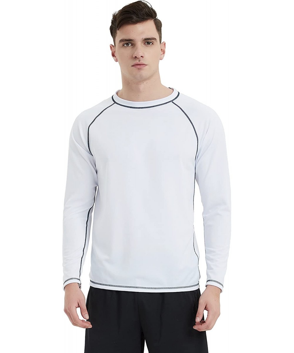 Rash Guards Men's UPF 50+ Easy Long Sleeve Rashguard Sun Protection Outdoor Running Performance - White - CU18CNN453N